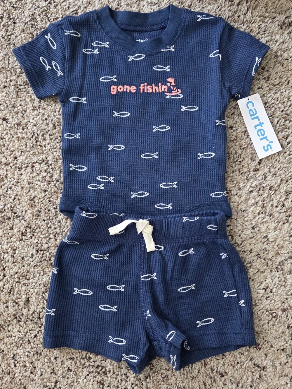 Carter's Baby Boy Fishing Waffle Knit Bodysuit and Short Set